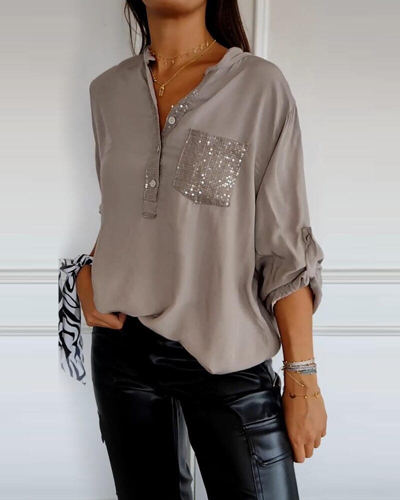 Sequin patchwork loose casual top