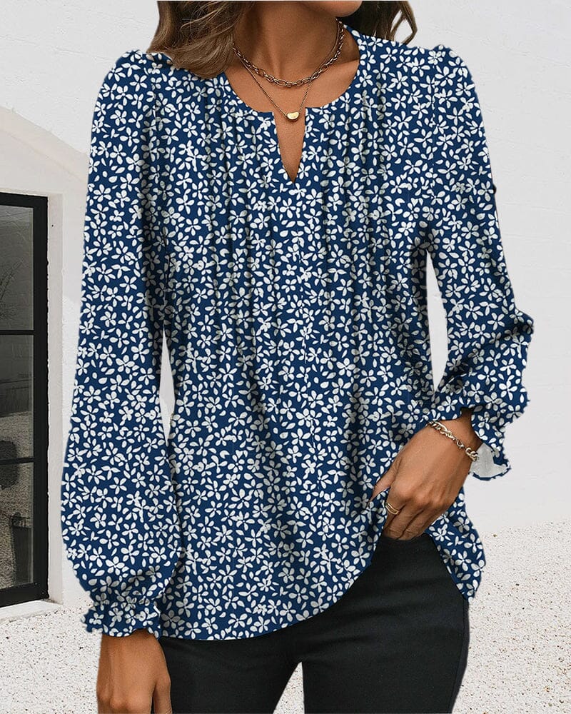 Long Sleeve Temperament Printed Blouse