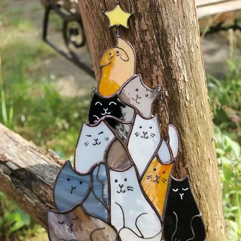 Cat Christmas Tree Suncatcher Ornament