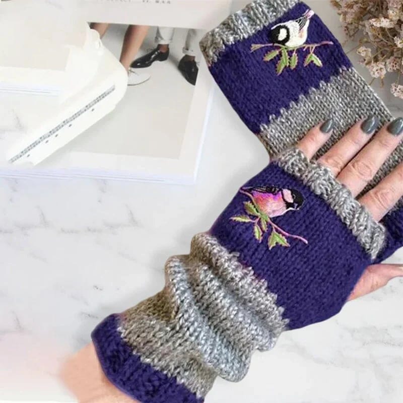 Patchwork Embroidered Warm Gloves