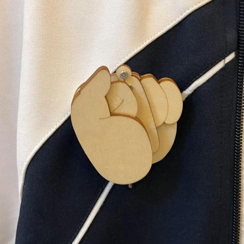 Funny Wooden Finger Brooch