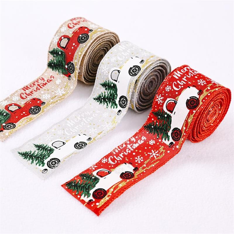 Christmas Ribbon Printed Burlap Ribbons For Gift Wrapping(A roll of 5 metres)