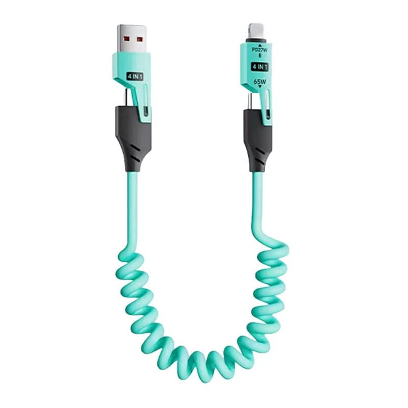 Spring retractable 4 in 1 65w fast charging data cable