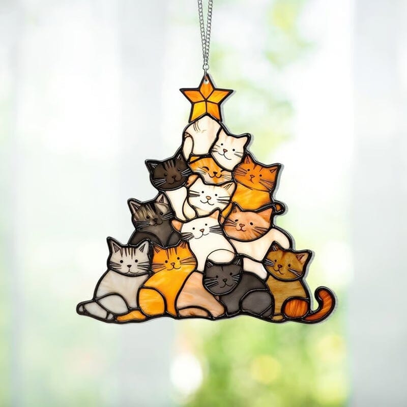 Cat Christmas Tree Suncatcher Ornament