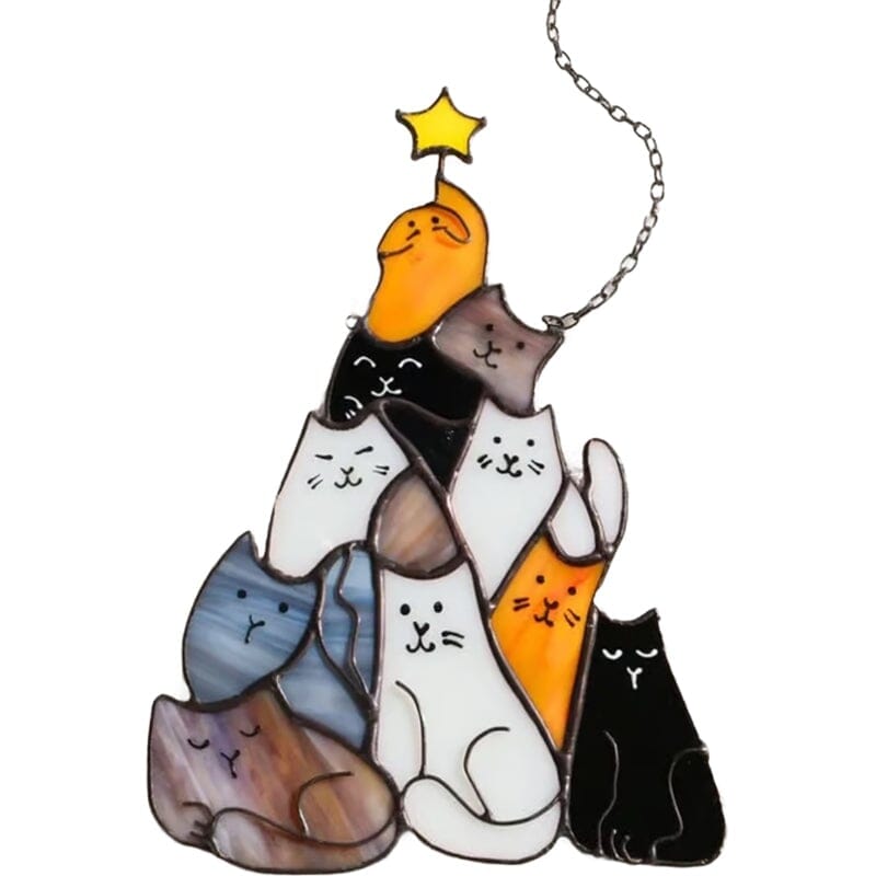 Cat Christmas Tree Suncatcher Ornament