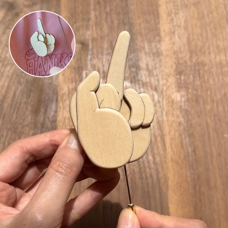 Funny Wooden Finger Brooch