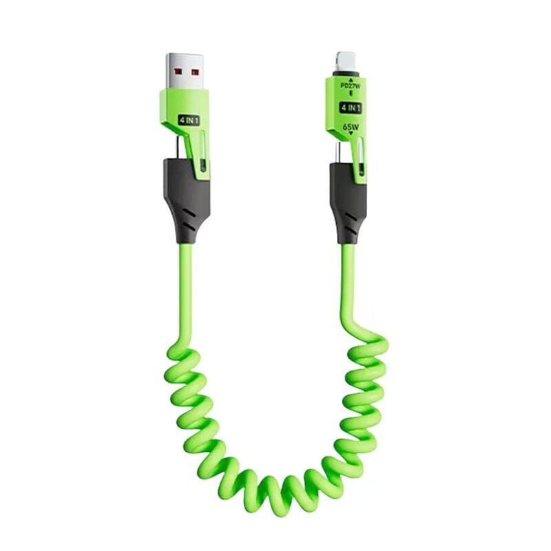 Spring retractable 4 in 1 65w fast charging data cable