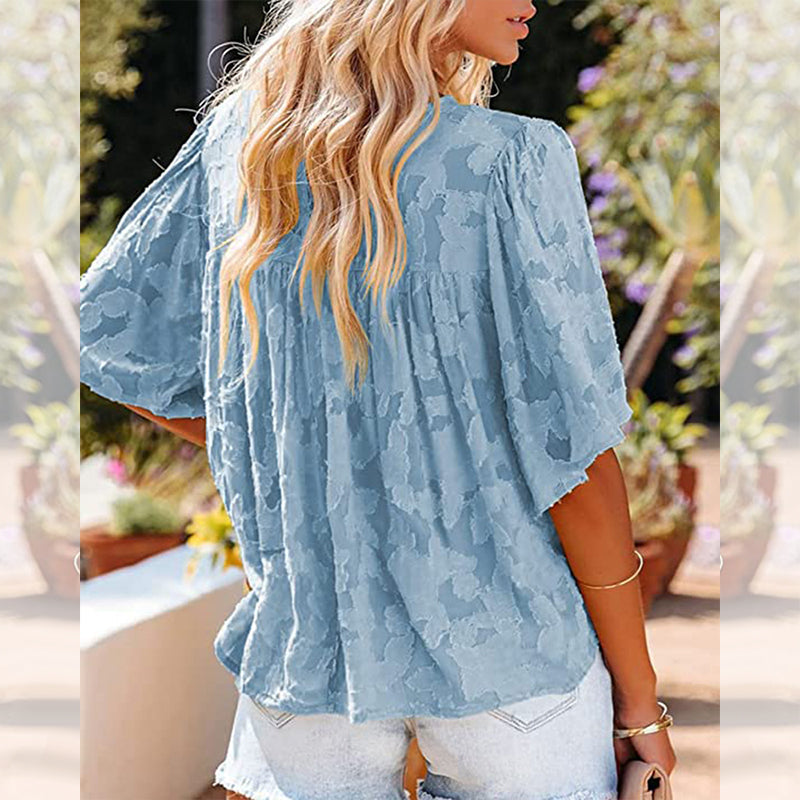 Flared Sleeve Cutout Chiffon Shirt