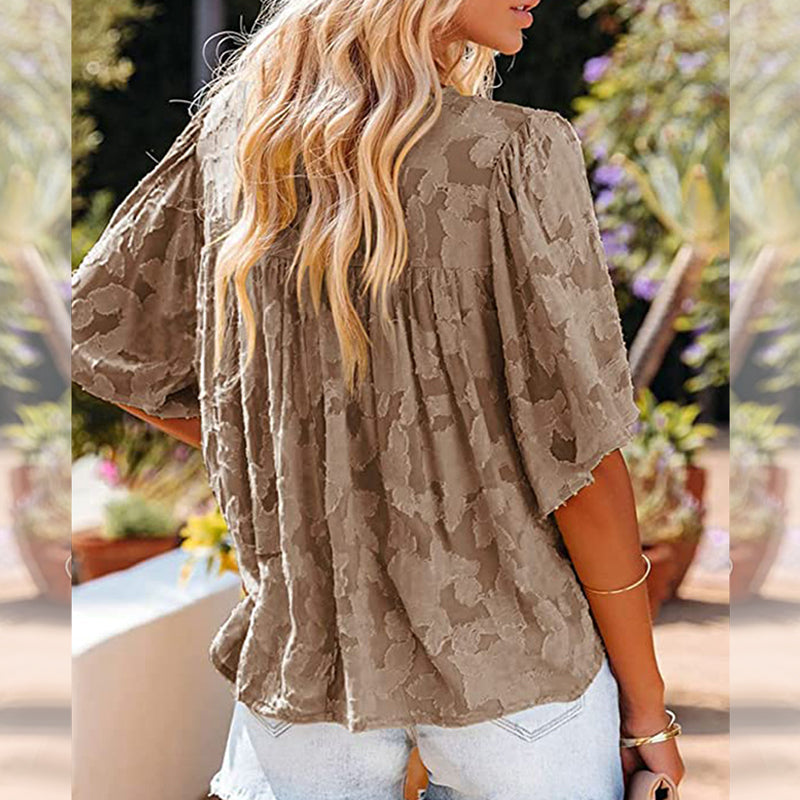 Flared Sleeve Cutout Chiffon Shirt