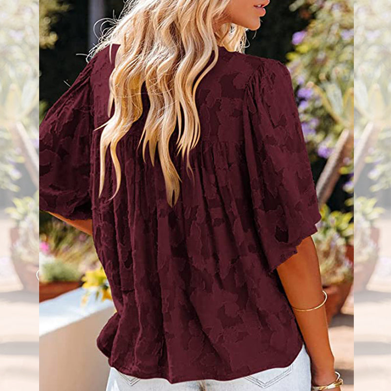 Flared Sleeve Cutout Chiffon Shirt