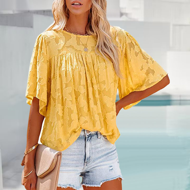 Flared Sleeve Cutout Chiffon Shirt