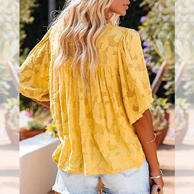 Flared Sleeve Cutout Chiffon Shirt