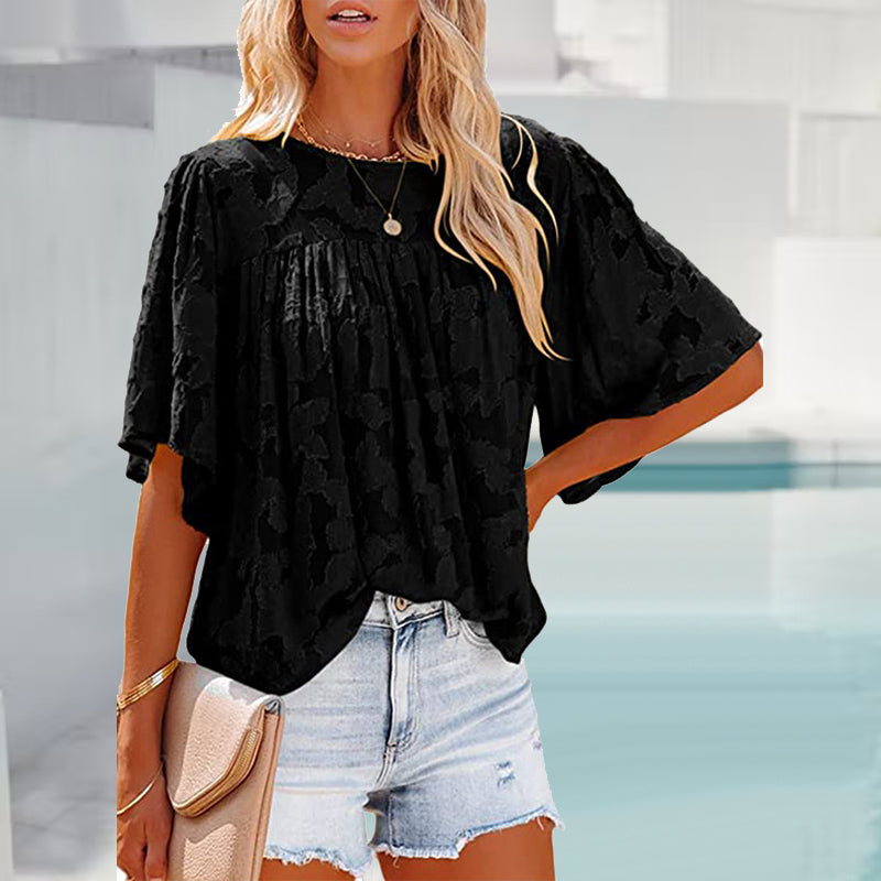 Flared Sleeve Cutout Chiffon Shirt