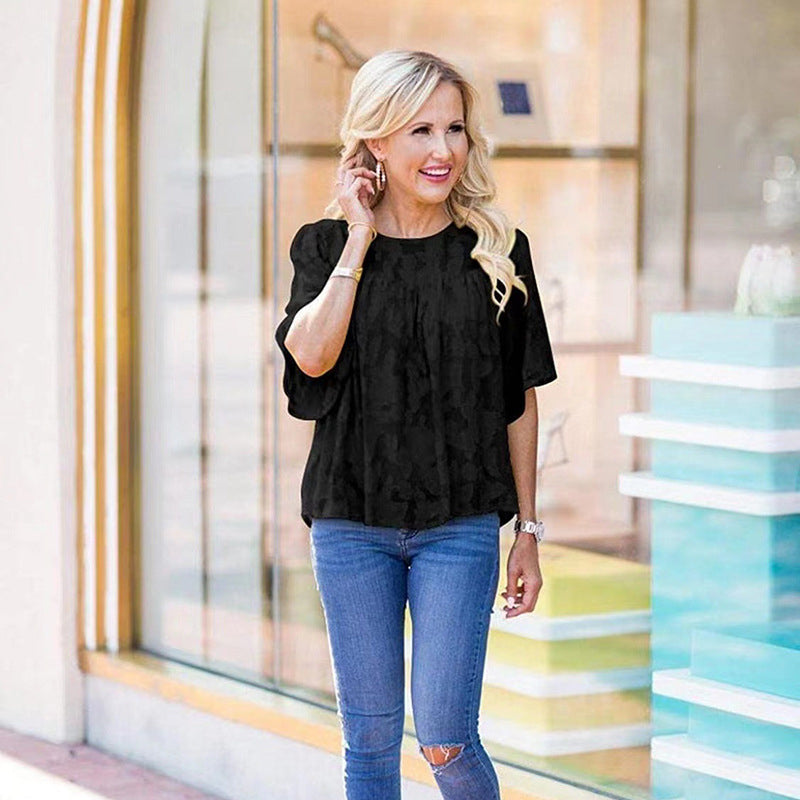 Flared Sleeve Cutout Chiffon Shirt