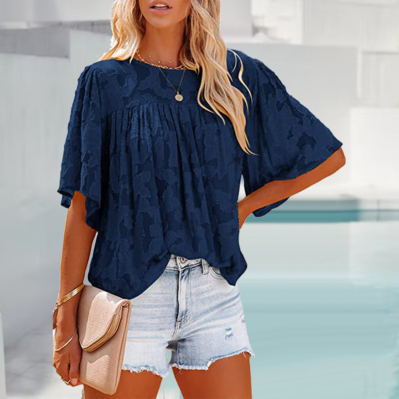 Flared Sleeve Cutout Chiffon Shirt