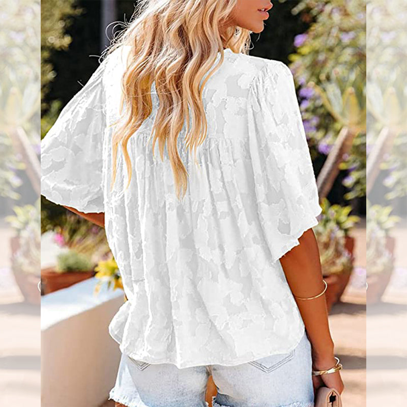 Flared Sleeve Cutout Chiffon Shirt