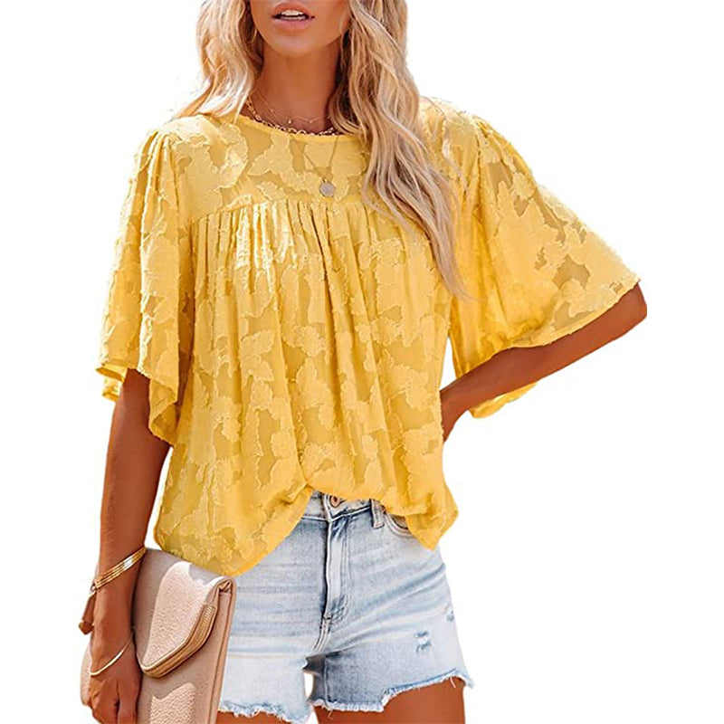 Flared Sleeve Cutout Chiffon Shirt