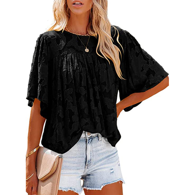 Flared Sleeve Cutout Chiffon Shirt