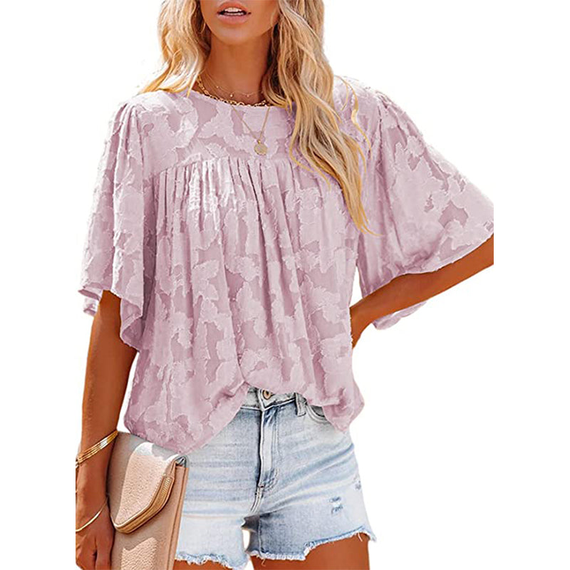 Flared Sleeve Cutout Chiffon Shirt