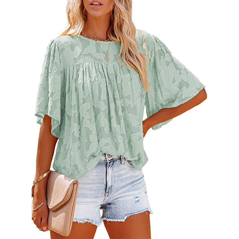 Flared Sleeve Cutout Chiffon Shirt