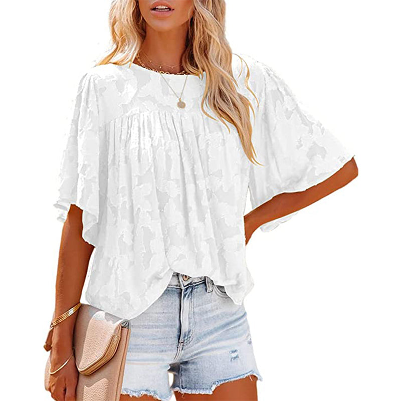 Flared Sleeve Cutout Chiffon Shirt