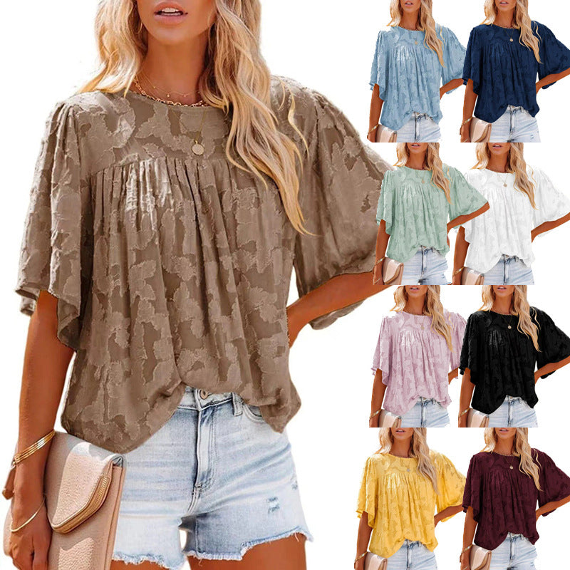 Flared Sleeve Cutout Chiffon Shirt