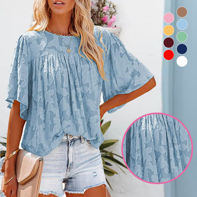 Flared Sleeve Cutout Chiffon Shirt