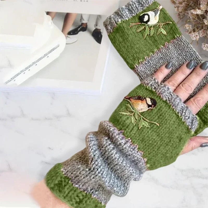 Patchwork Embroidered Warm Gloves