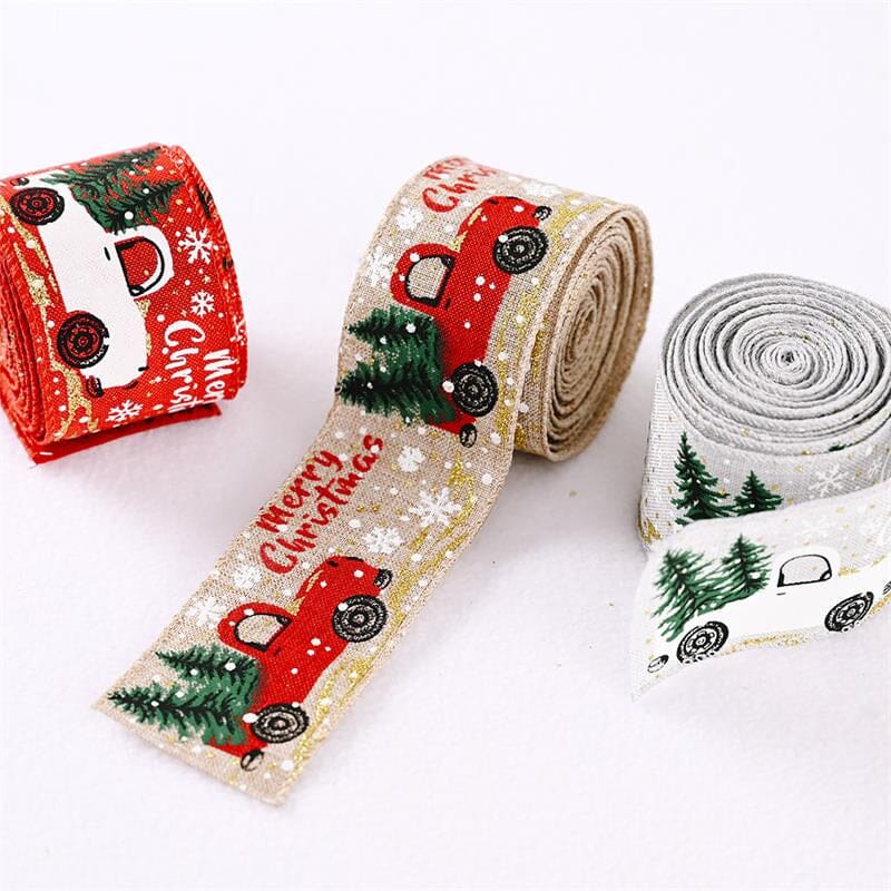 Christmas Ribbon Printed Burlap Ribbons For Gift Wrapping(A roll of 5 metres)