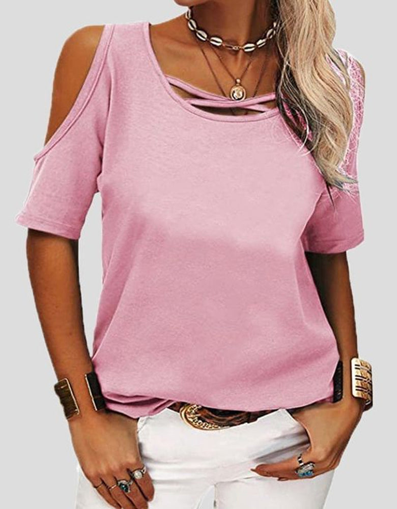 Fashion casual off-the-shoulder short-sleeved T-shirt