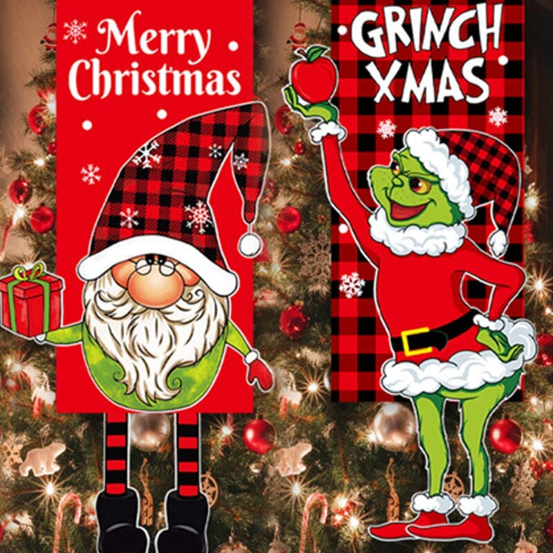 Christmas Decoration Hanging Grinch Faceless Doll Door Hanging Flag Garden Flag