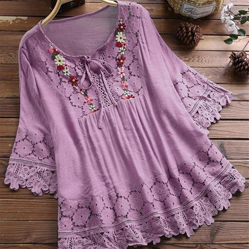 Fashion Lace Patchwork Bow Blouses for Women