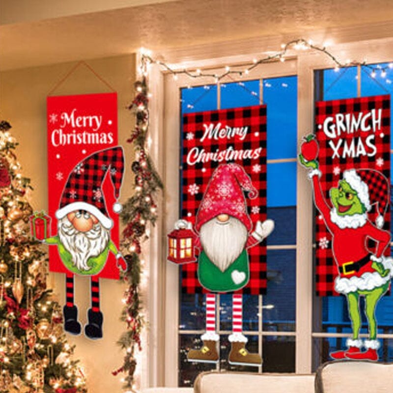 Christmas Decoration Hanging Grinch Faceless Doll Door Hanging Flag Garden Flag