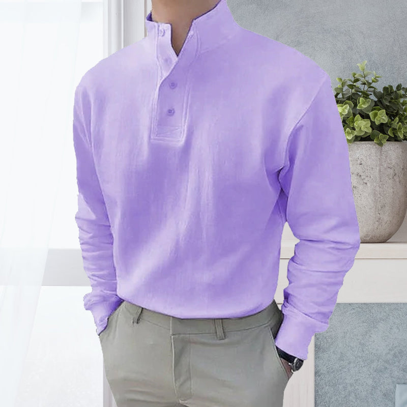 Men's High Neck and Long Sleeve Polo Shirt