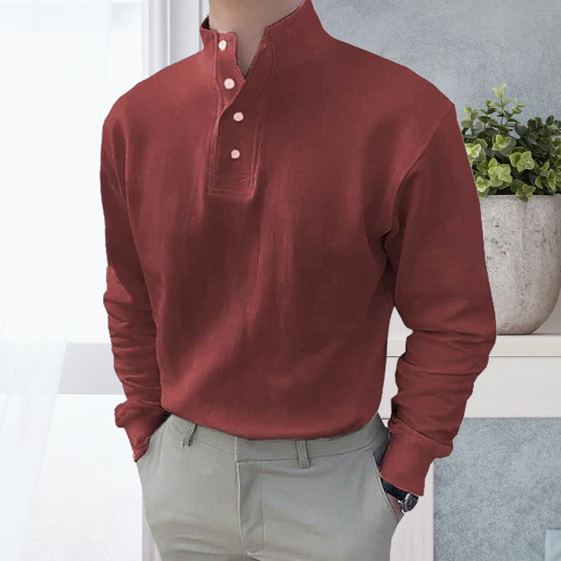 Men's High Neck and Long Sleeve Polo Shirt