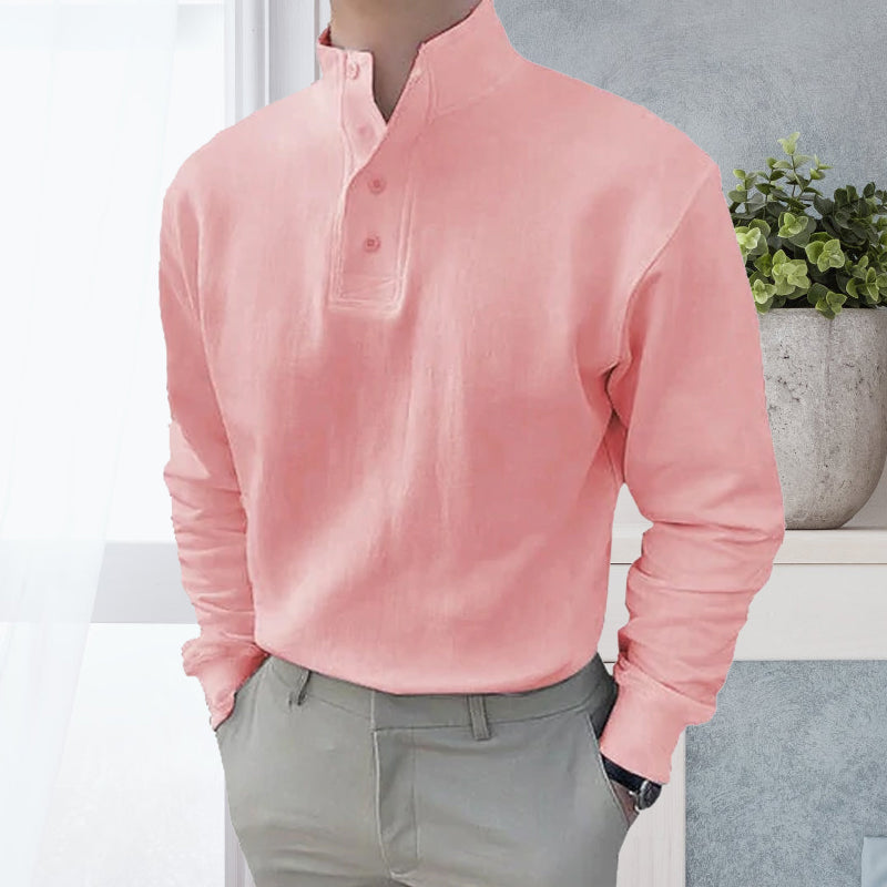 Men's High Neck and Long Sleeve Polo Shirt