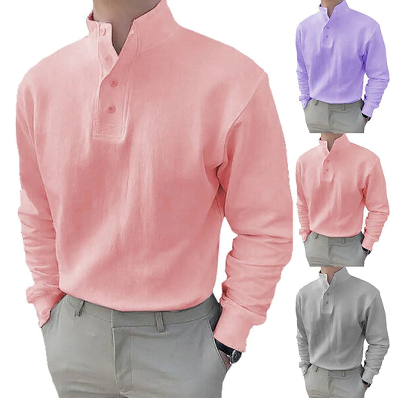 Men's High Neck and Long Sleeve Polo Shirt