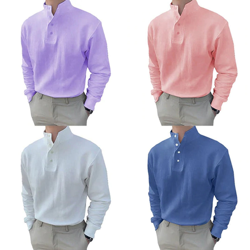 Men's High Neck and Long Sleeve Polo Shirt