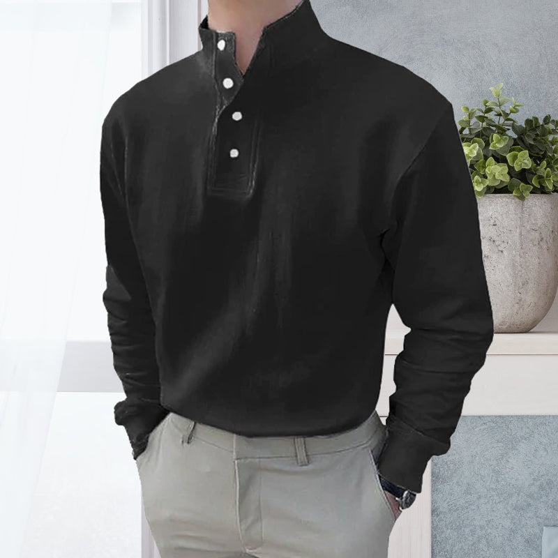 Men's High Neck and Long Sleeve Polo Shirt