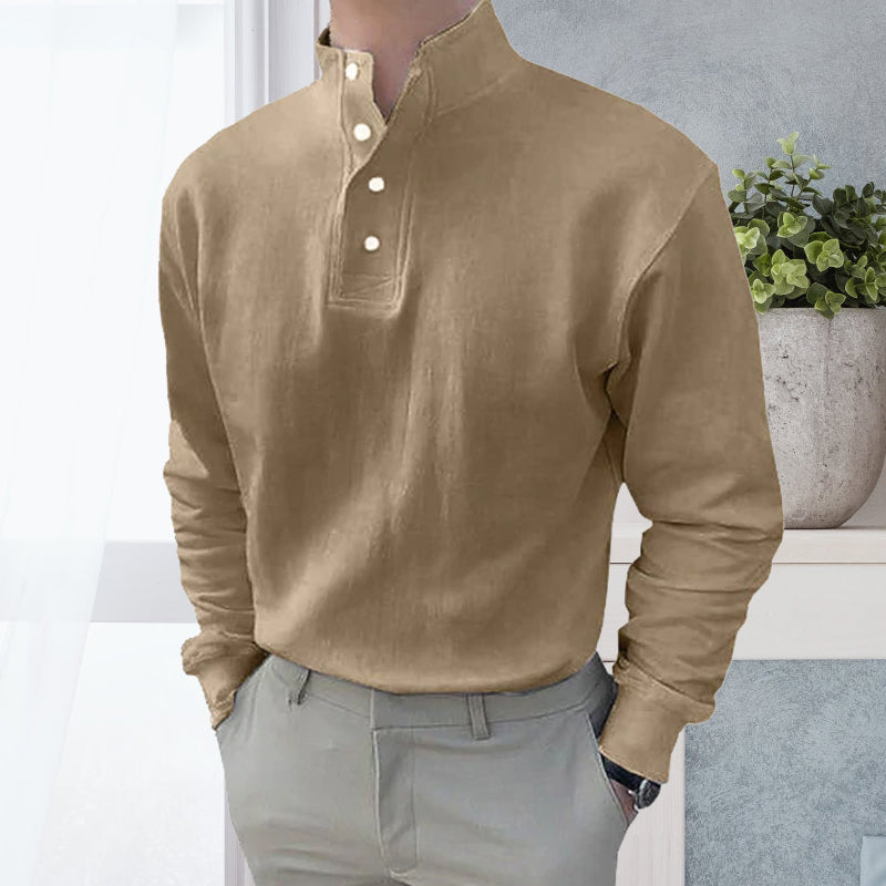 Men's High Neck and Long Sleeve Polo Shirt