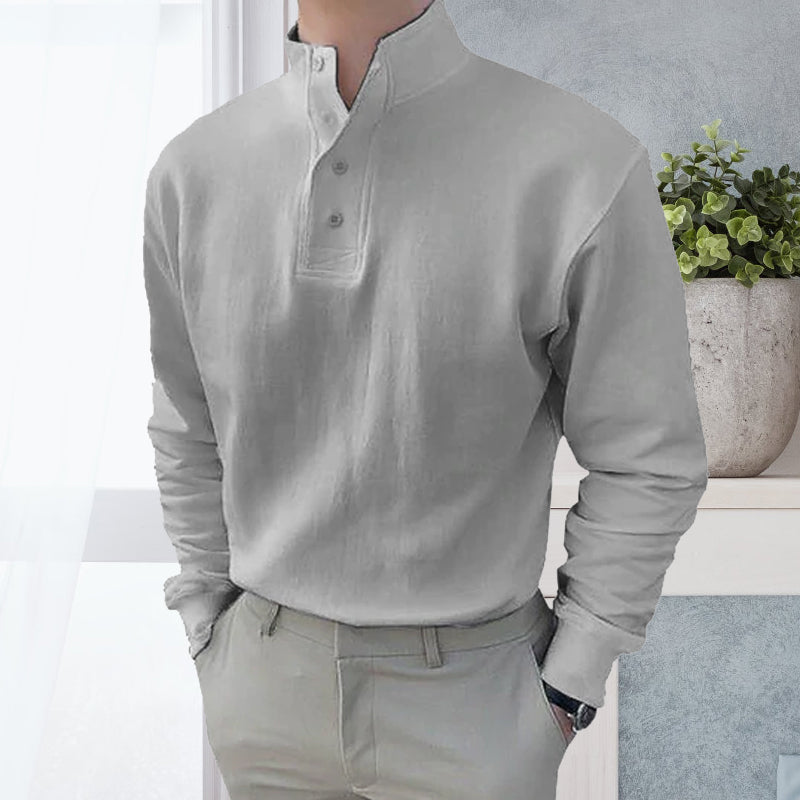 Men's High Neck and Long Sleeve Polo Shirt