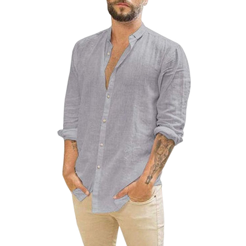 Men's Linen Cardigan Casual Long Sleeve Shirt