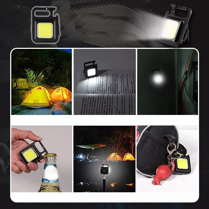 COB Mini Multifunctional Keychain LED Flashlight, 800Lumens USB Pocket Light with Folding Opener and Magnet Base